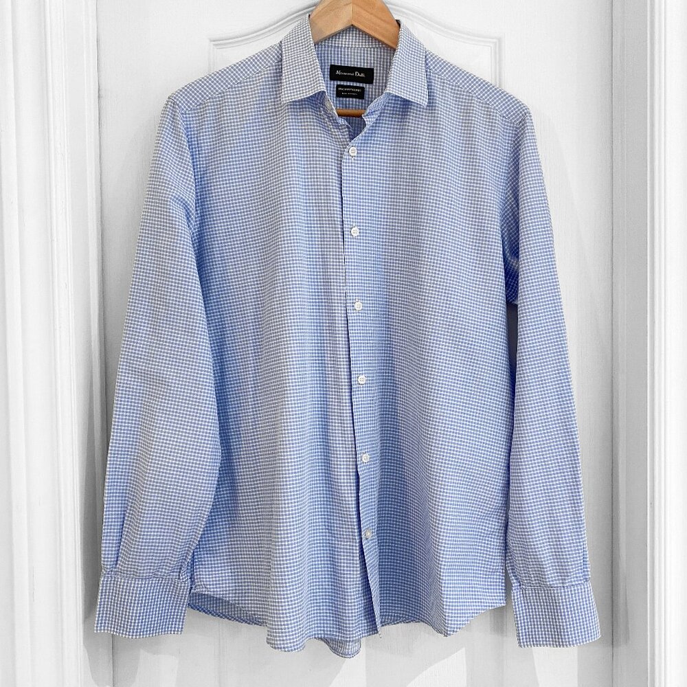 Massimo Dutti Button Down Blue and White Checkered Dress Shirt